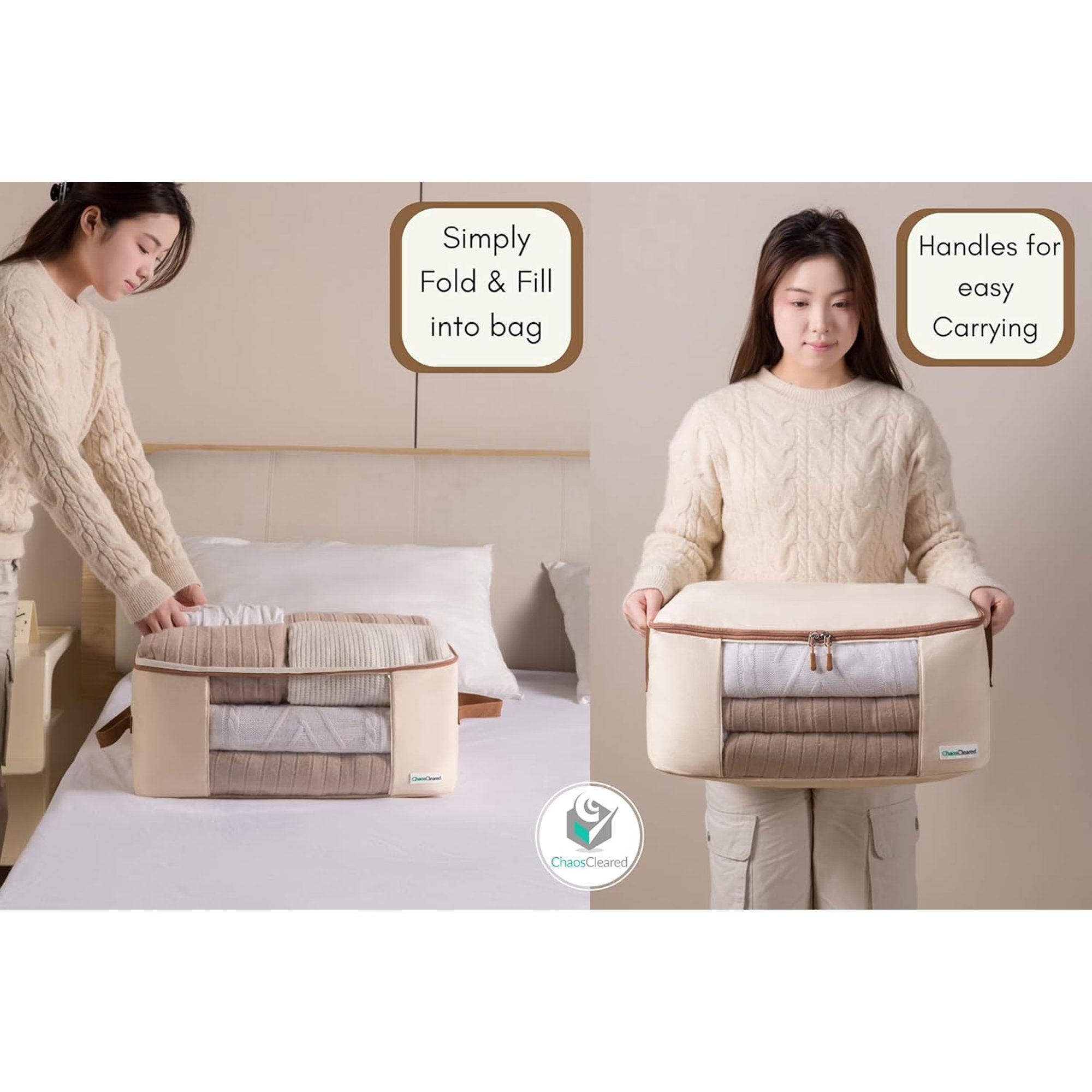 Canvas Clothing Storage 2 Bags Clothes Organizer with Zip Window X25787