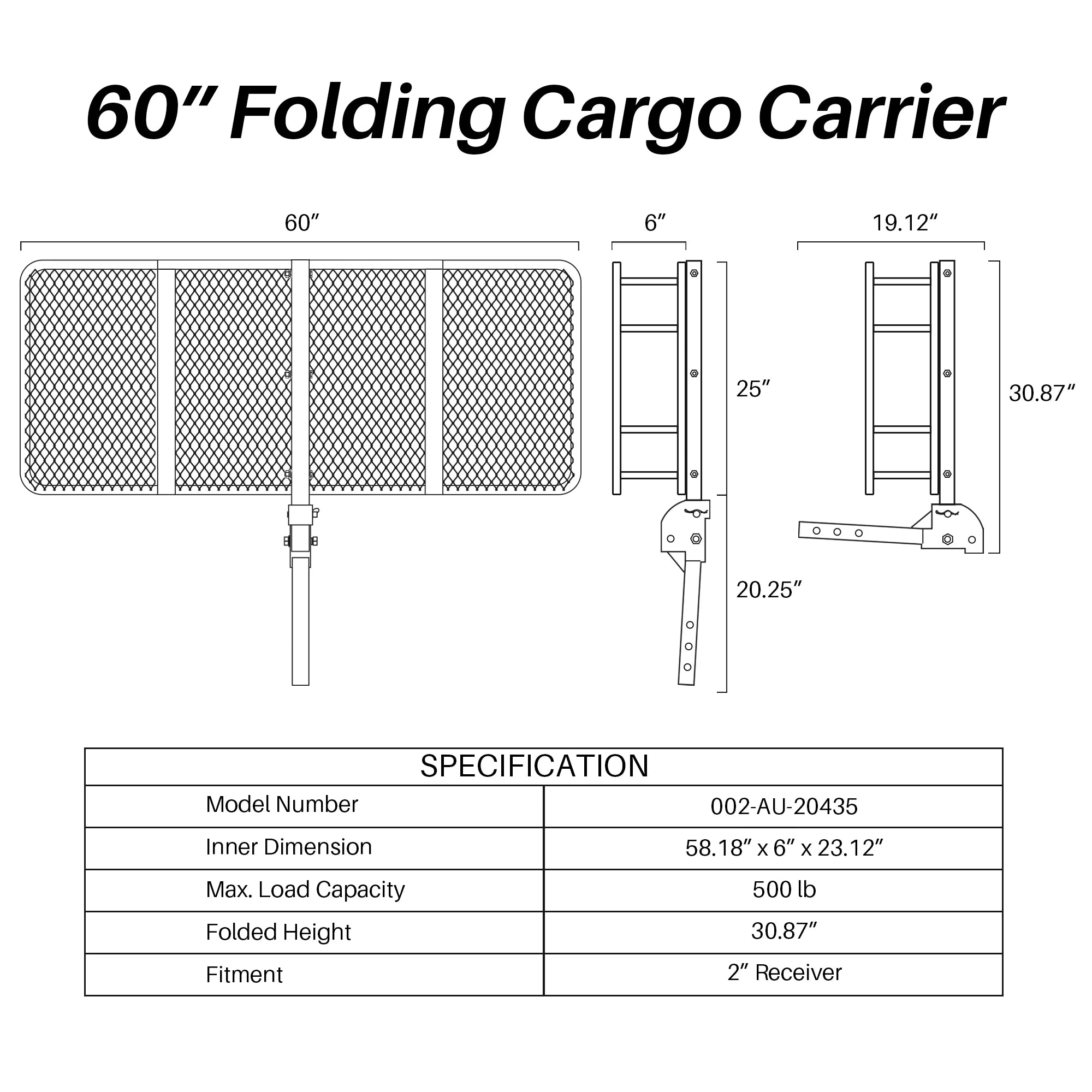 Folding Cargo Carrier Luggage Basket 2" Receiver Hitch 60" T60298