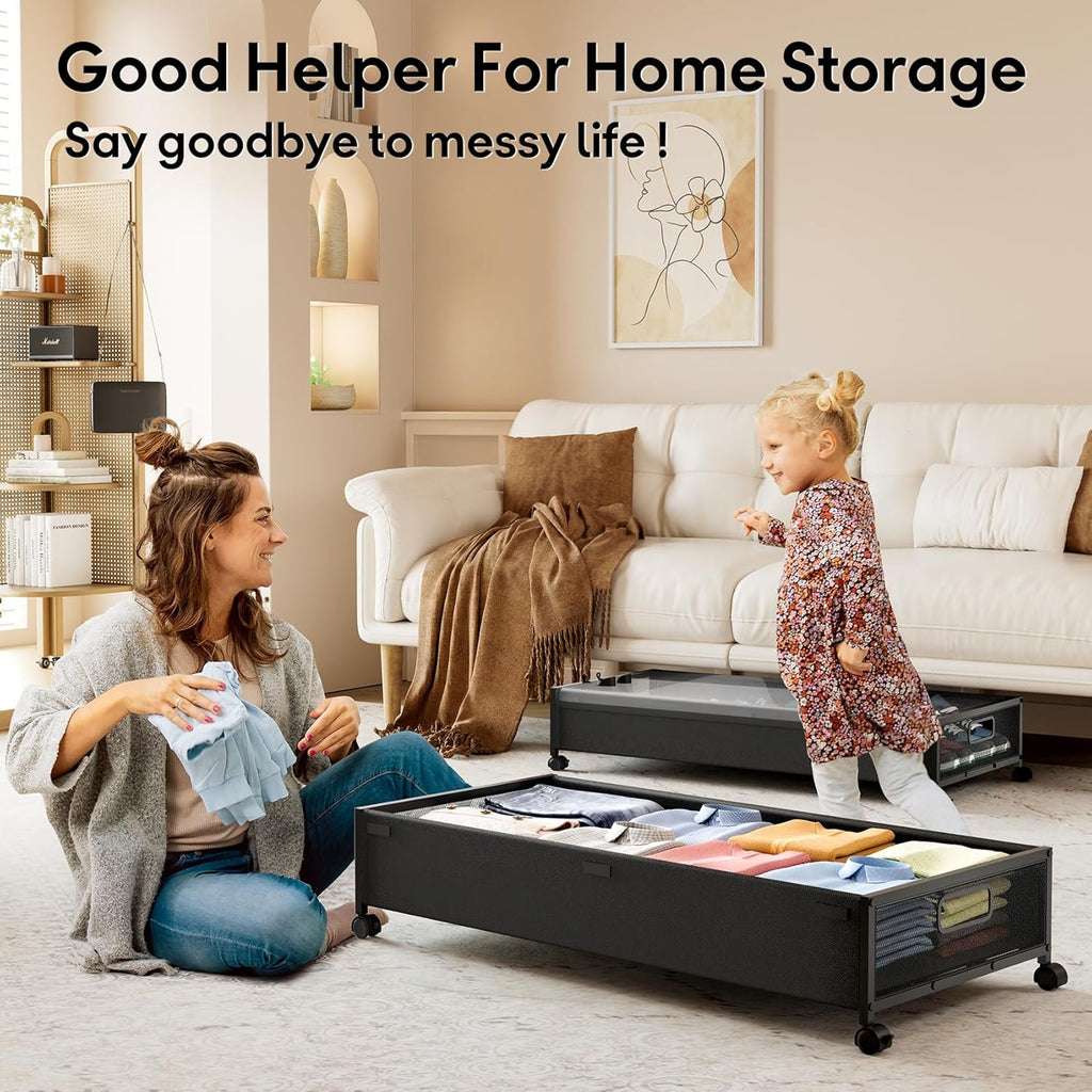 Under Bed Storage Containers with Wheels 2 Pack with Lid D932