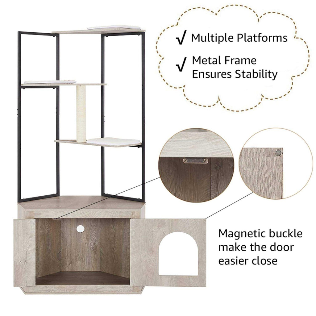 Corner Box Enclosure with Cat Tree Tower Cat Litter W50346