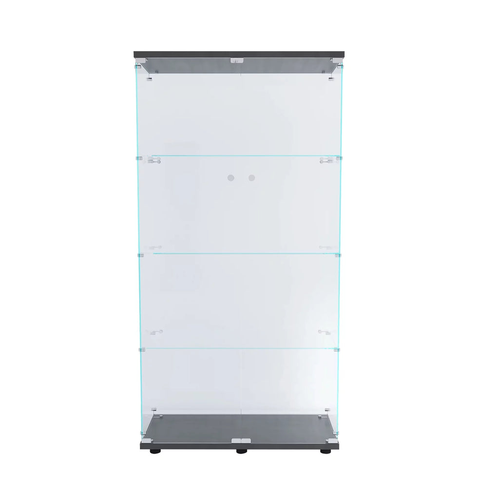 Glass Cabinet with 2 Clear Doors, 4 Shelves, 64" High, Black L954464