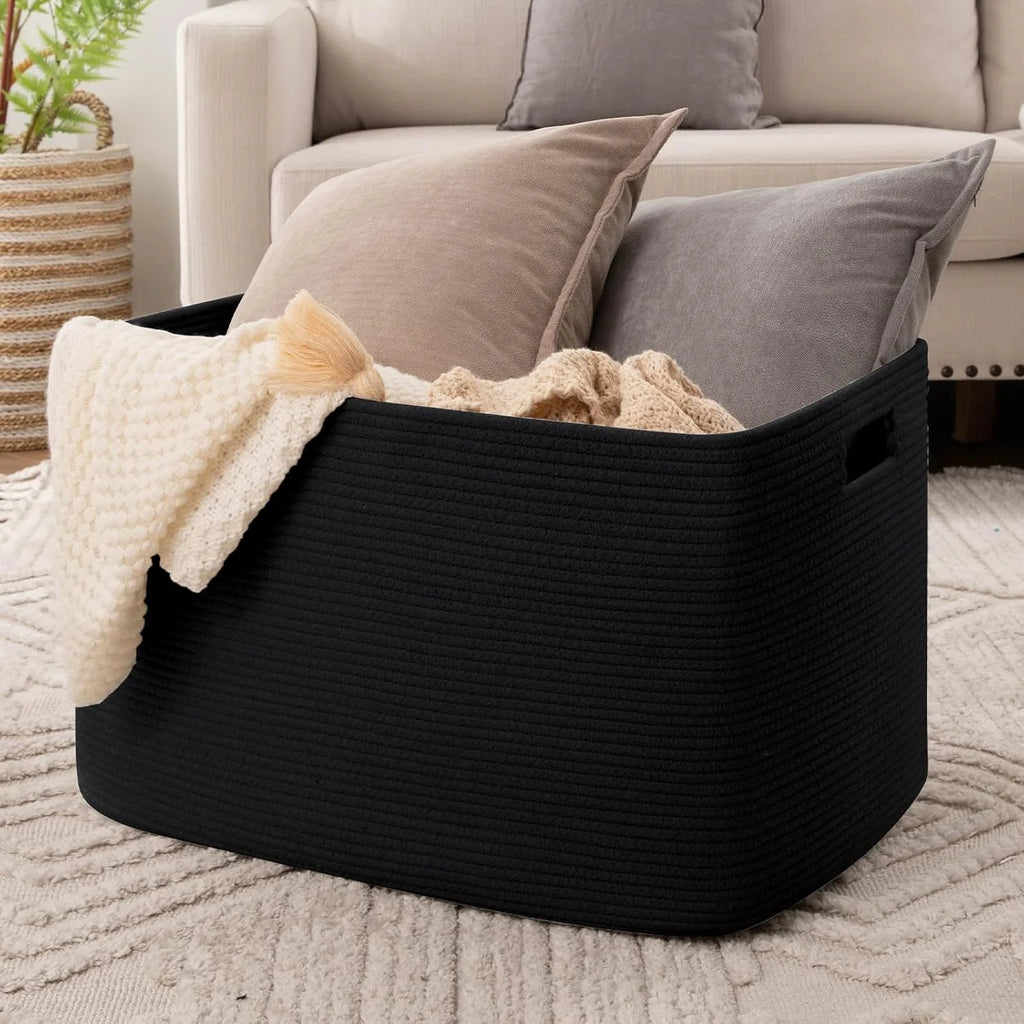 Cotton Rope Storage Basket, Oversized Blanket Basket for Living Room, Bedroom, Nursery F8776