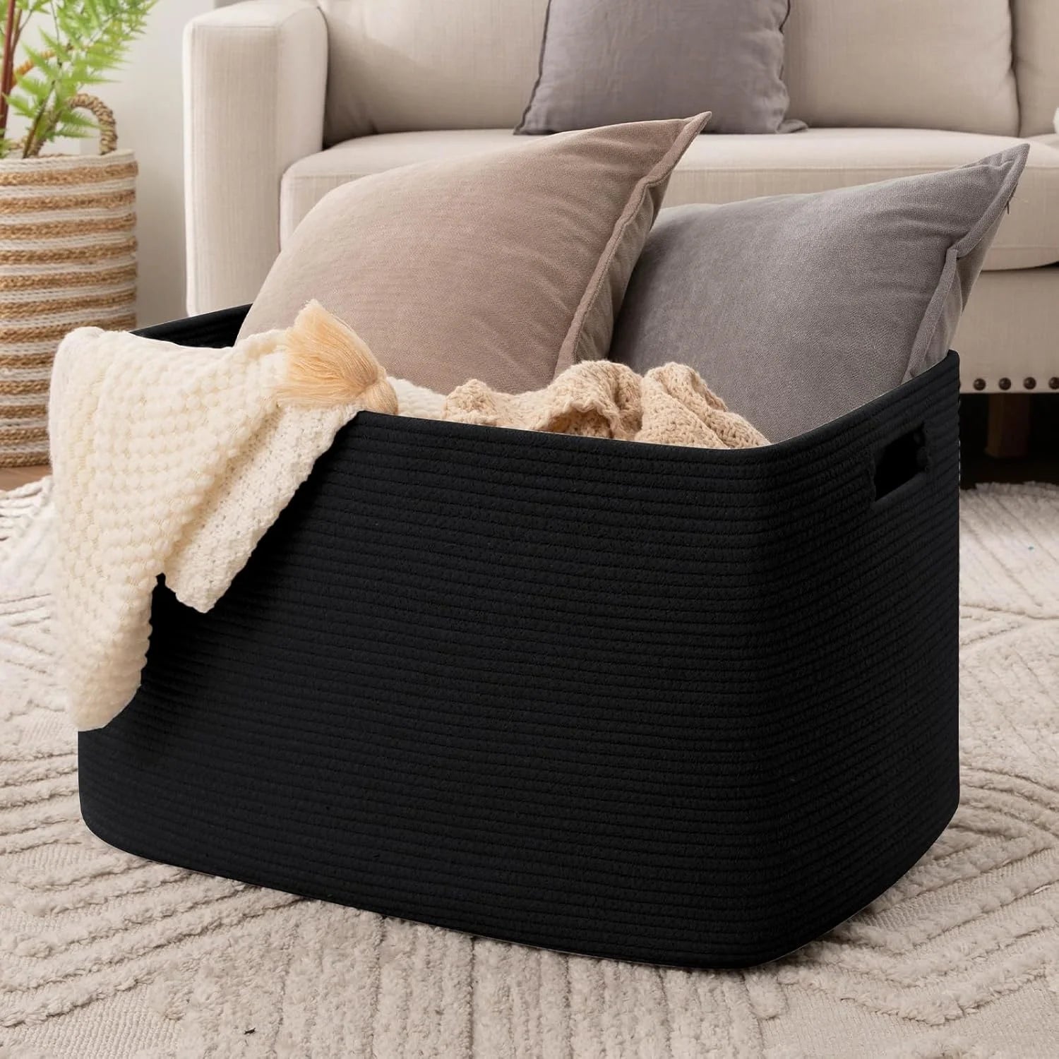 Cotton Rope Storage Basket, Oversized Blanket Basket for Living Room, Bedroom, Nursery F8776