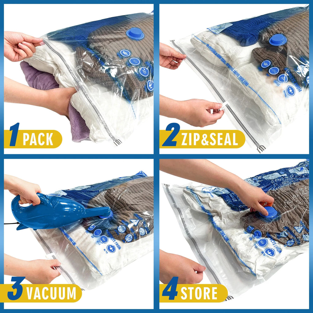 Jumbo Vacuum Storage Bags 8 Pack with Hand Pump Q135