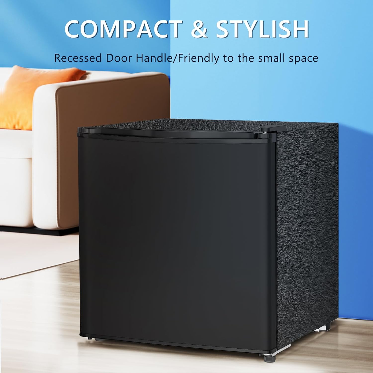 Mini Fridge with Freezer, 1.4 Cu. Ft Compact Refrigerator, Reversible Door, Black H1483