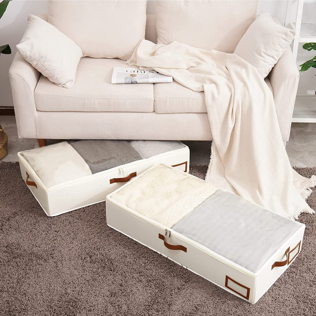 Under Bed Storage Box, Collapsible with Handles, Beige F51057