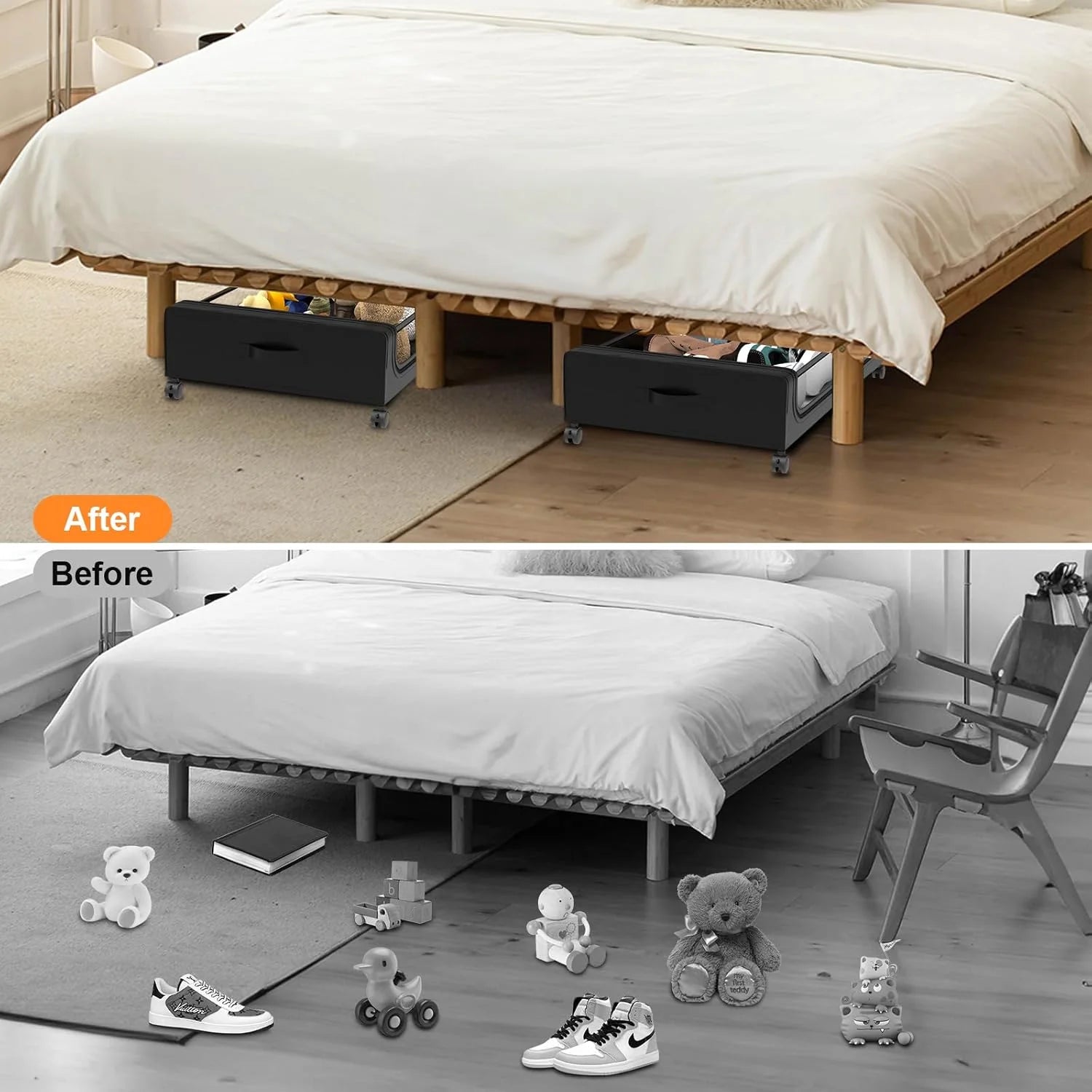 Under Bed Storage with Wheels 2 Pack, Large Rolling Containers with Lid S525