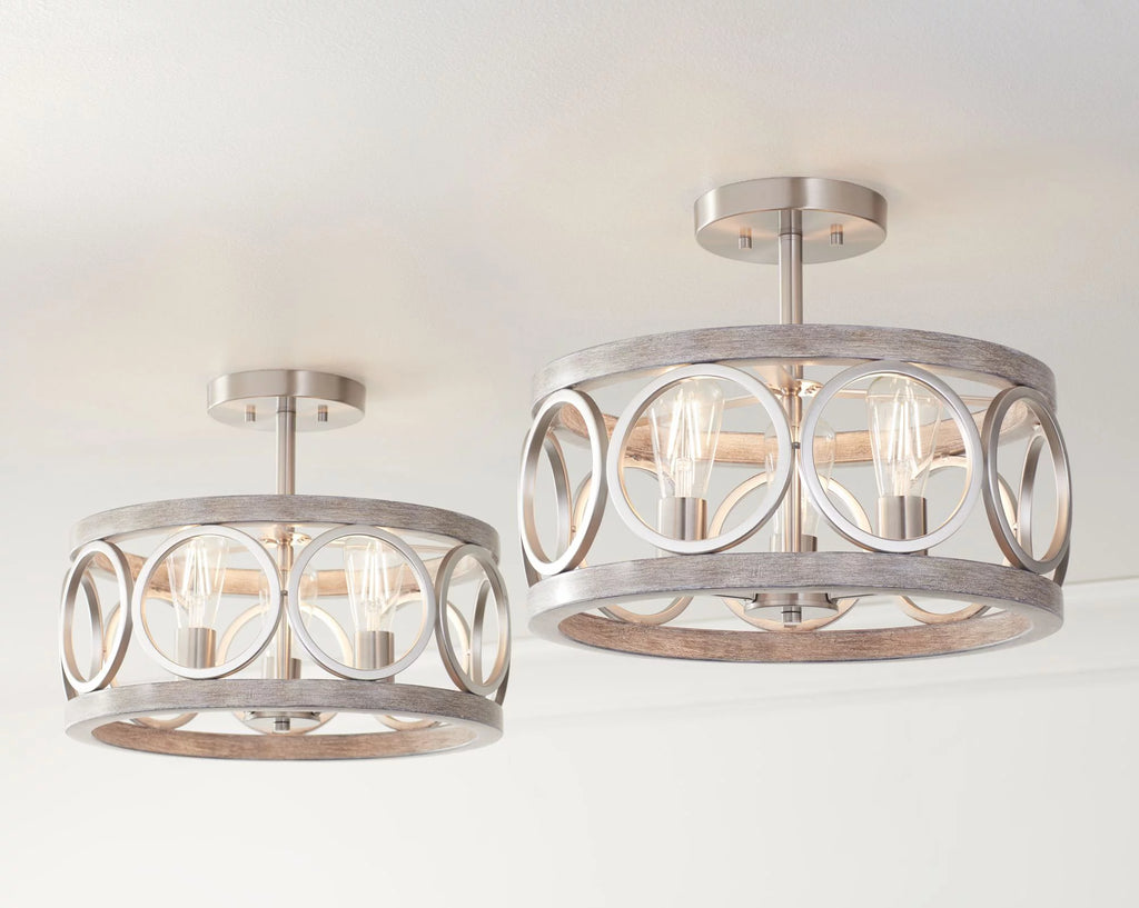 Rustic Farmhouse Semi Flush Mount Ceiling Light 16" Wide 3-Light LED Y84114