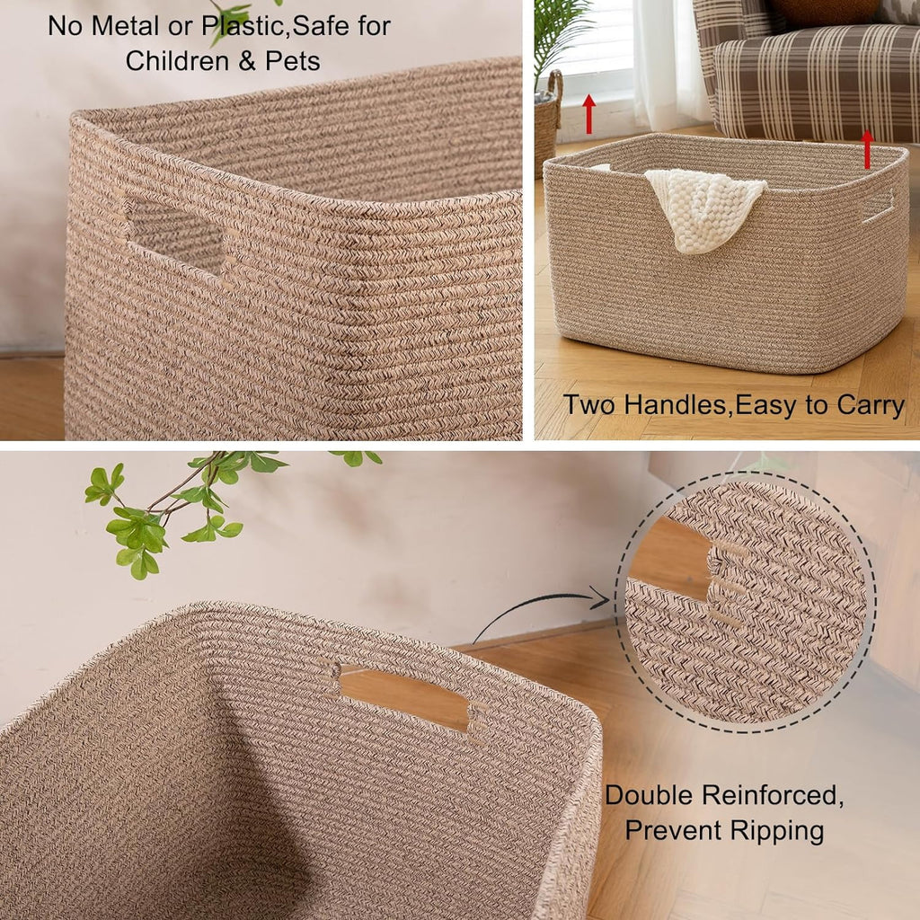 Cotton Rope Storage Basket, Oversized Blanket Basket for Living Room, Bedroom, Nursery F8776