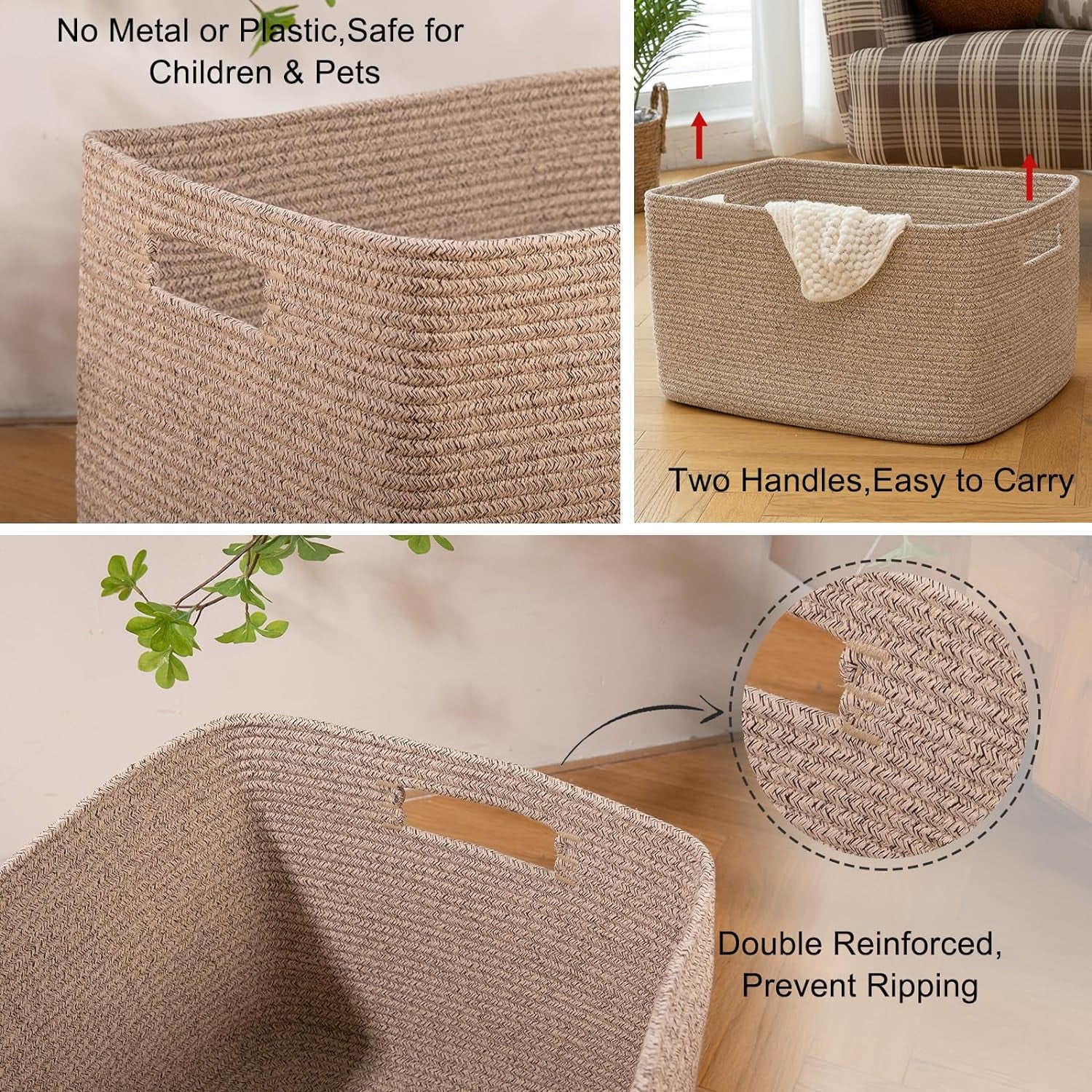 Cotton Rope Storage Basket, Oversized Blanket Basket for Living Room, Bedroom, Nursery F8776