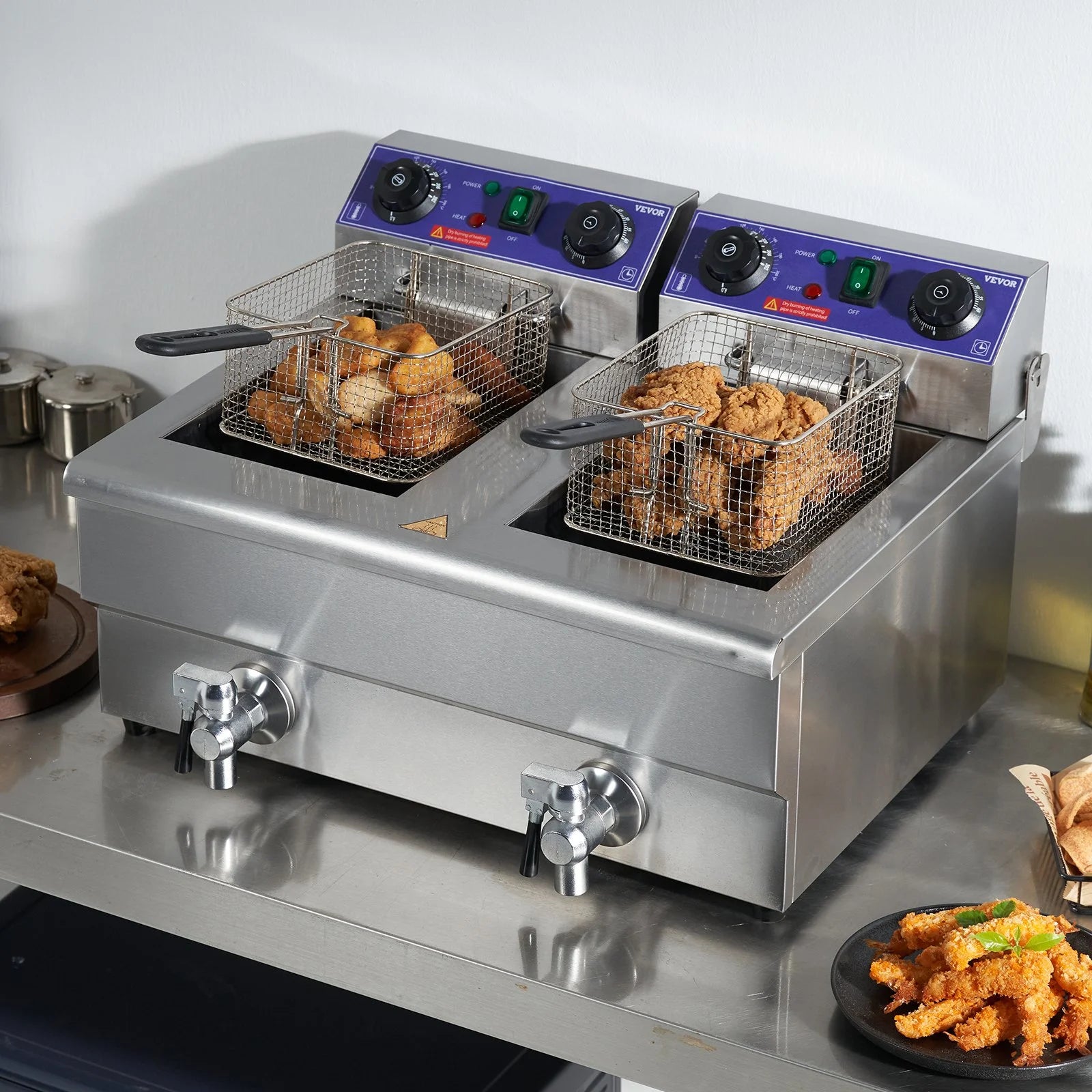Commercial Electric Deep Fryer, Dual Tanks 3000W Countertop F7184