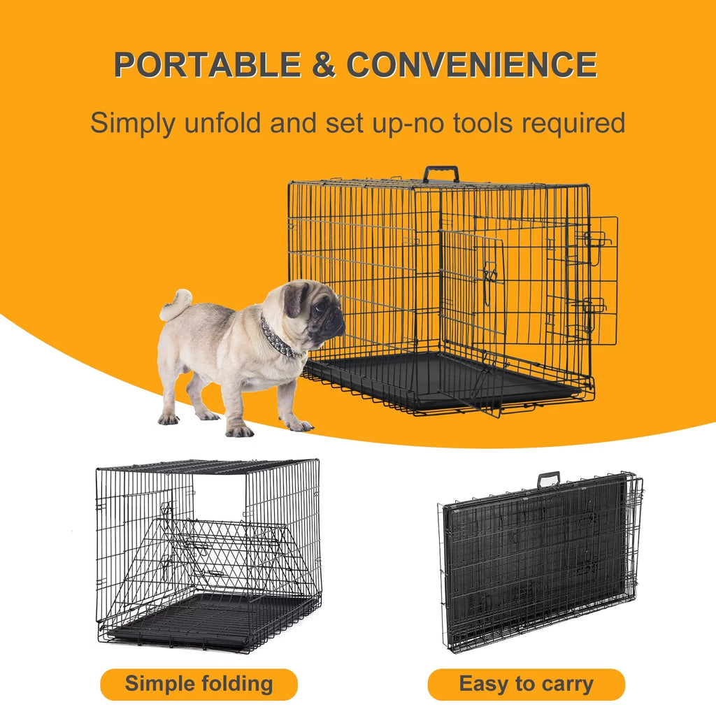 Large Dog Crate XL 42 Inch Wire Kennel with Divider and Double Door M86670