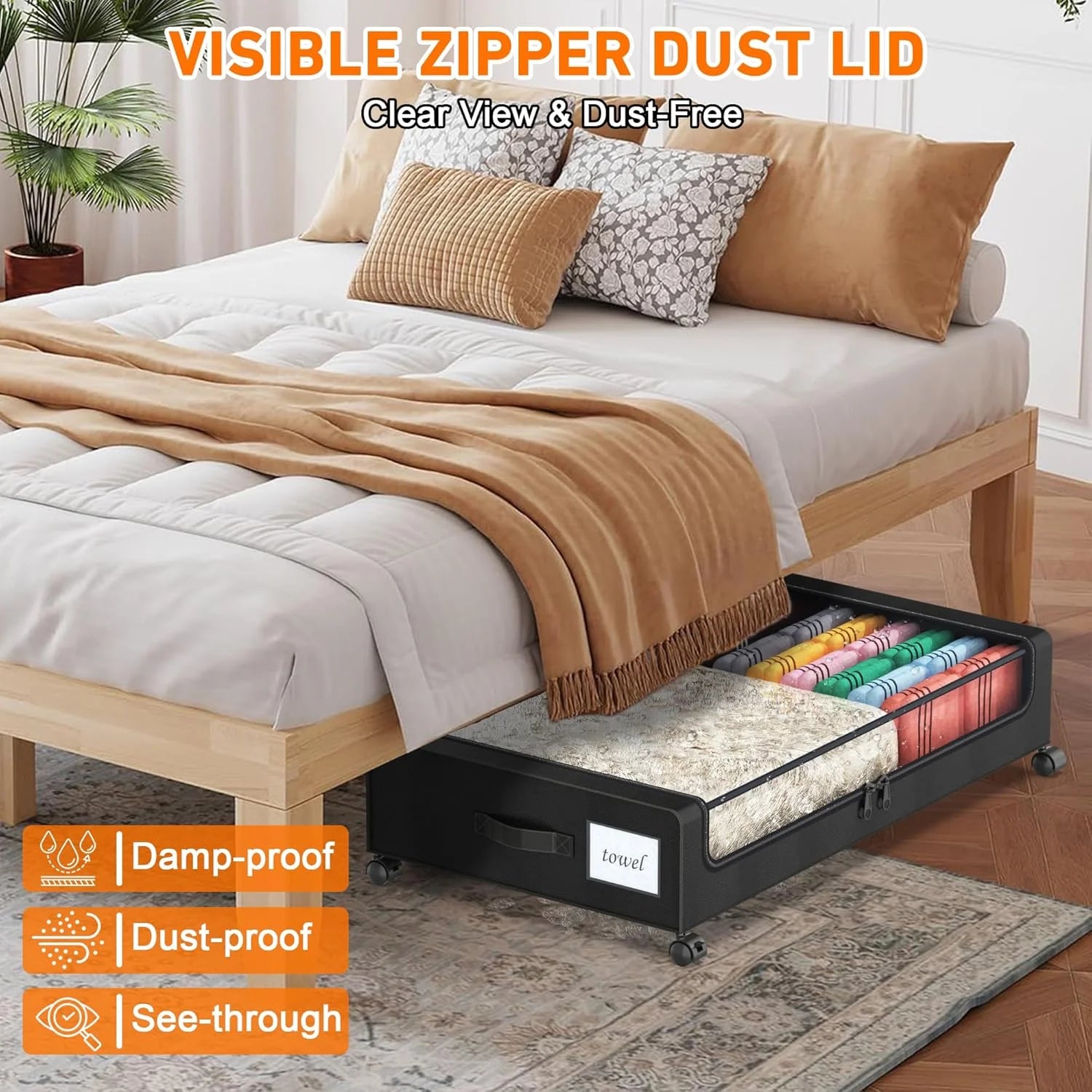 Under Bed Storage Containers with Wheels and Clear Lids, 60L, Gray J9914