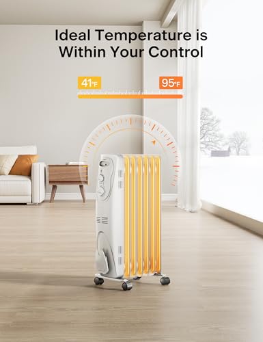 Oil Filled Radiator Heater for Indoor Use, 1500W, 3 Heat Settings, Black H139698