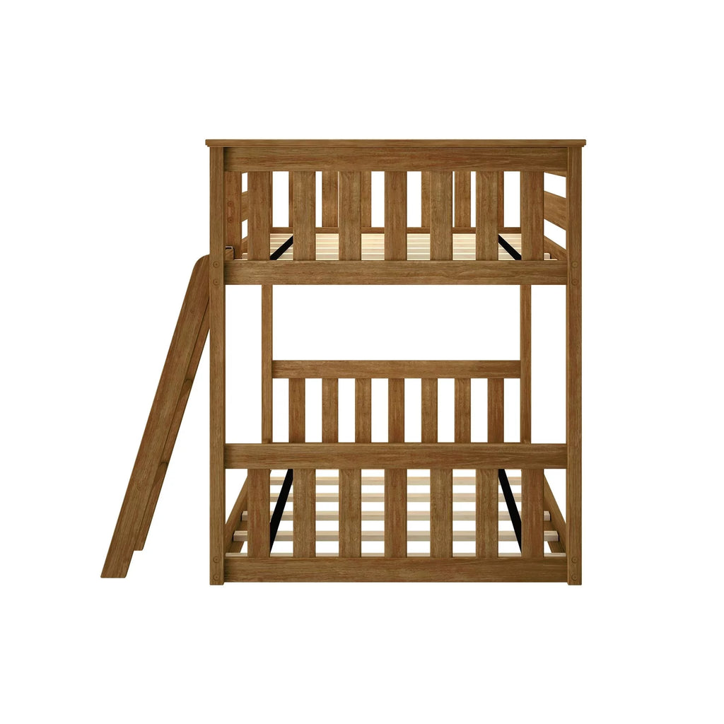 Twin over Twin Low Bunk Bed with Ladder for Kids, Solid Wood K190
