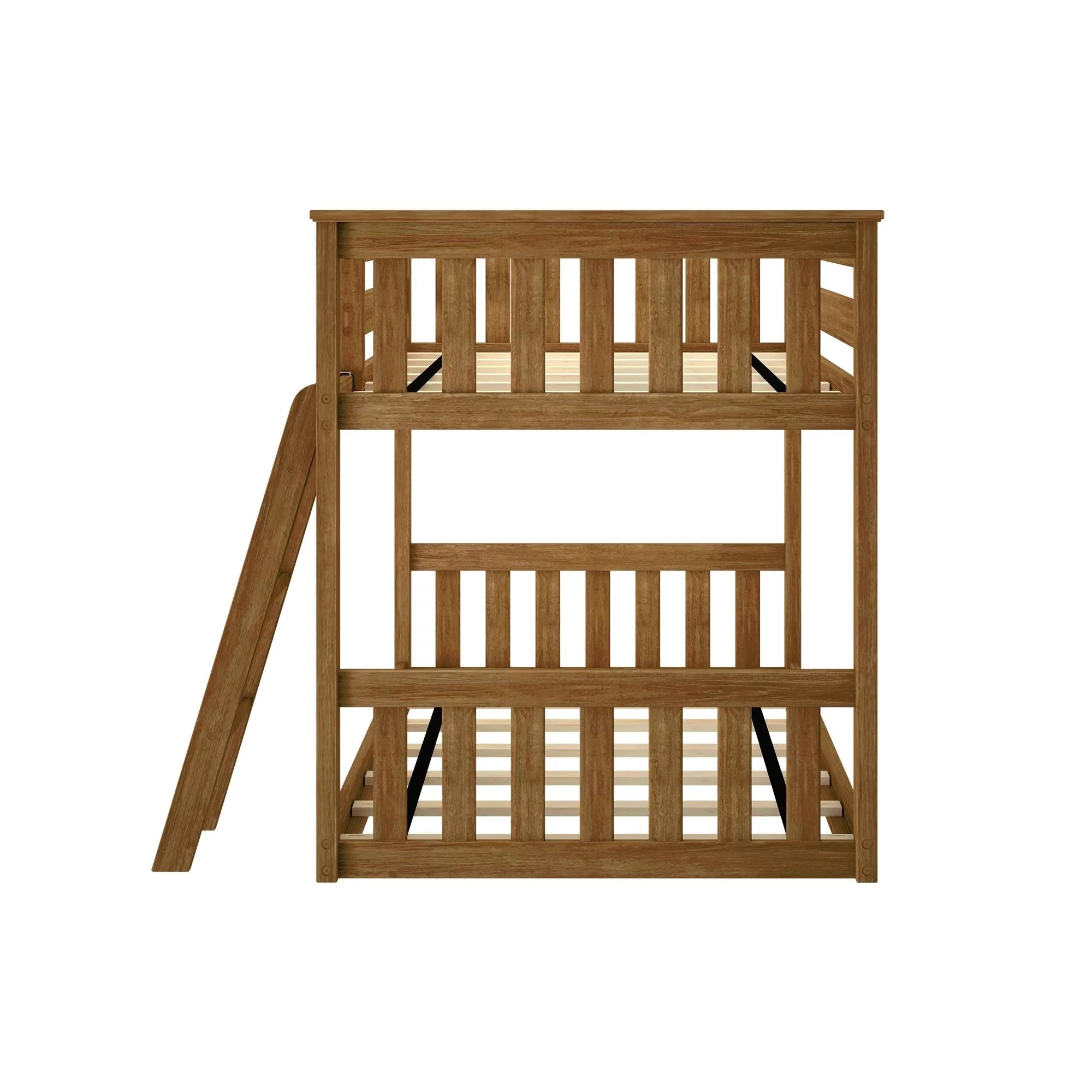 Twin over Twin Low Bunk Bed with Ladder for Kids, Solid Wood K190