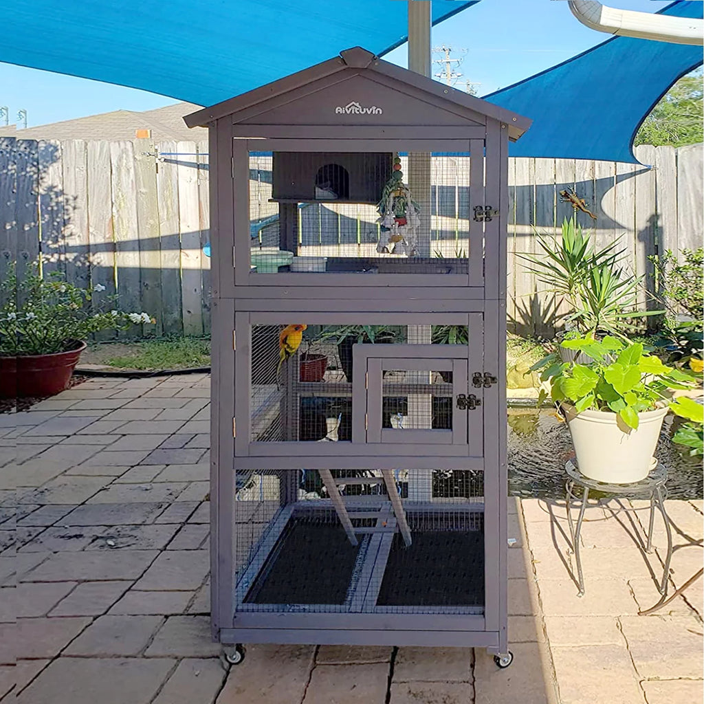 Large Wooden Birdcage with Stand for Parakeets, Cockatiel, Parrot A115355