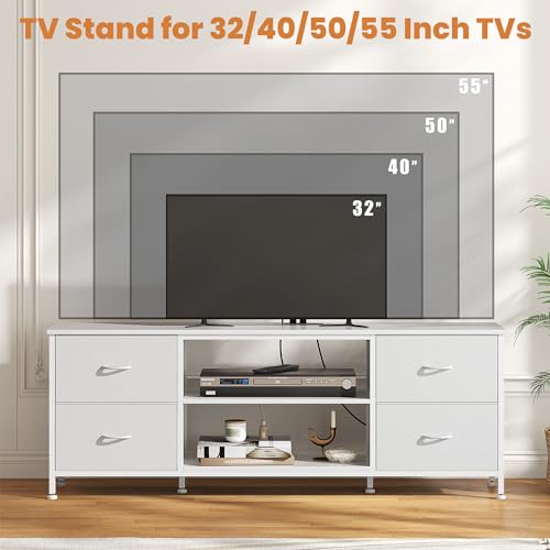 TV Stand with 4 Fabric Drawers and Open Shelves for 50" TV, Black Wood Veins F648