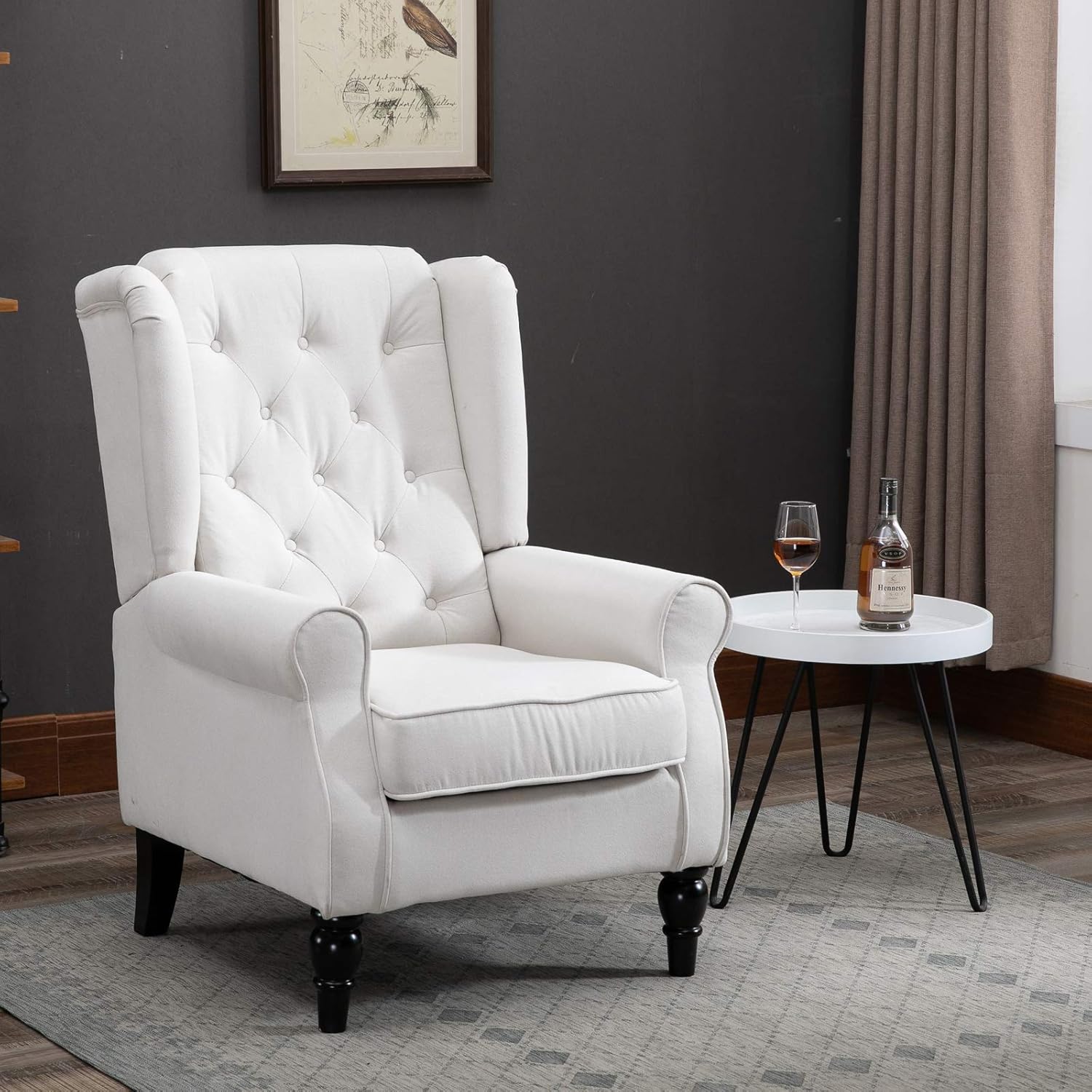 Button-Tufted Accent Chair with High Wingback, Set of 2, Cream White T737