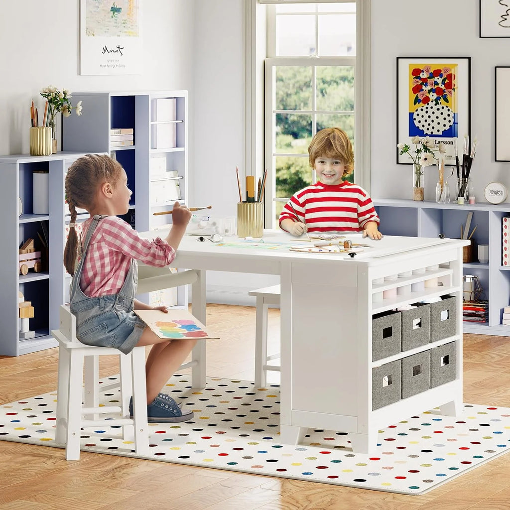 Kids Art Table and Chair Set with Storage Shelves and Paper Roll X80101