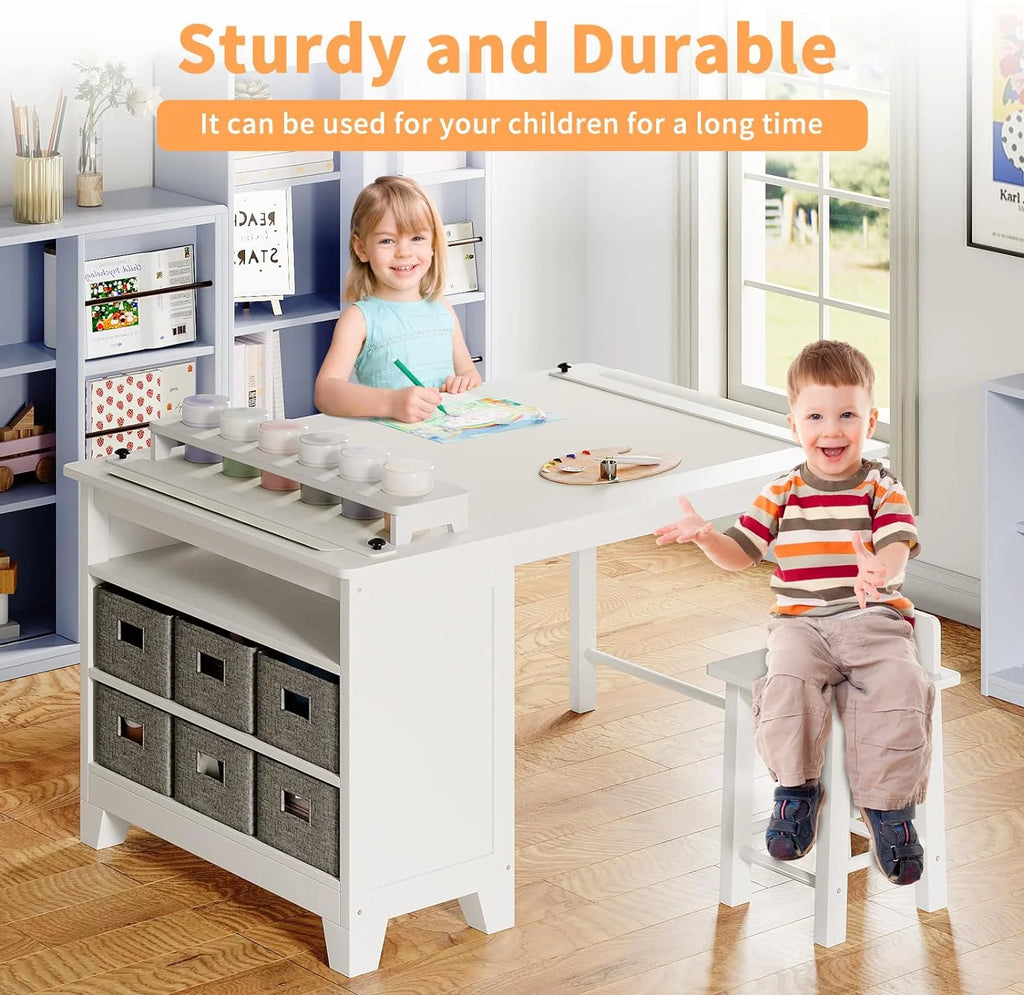 Kids Art Table and Chair Set with Storage Shelves and Paper Roll X80101