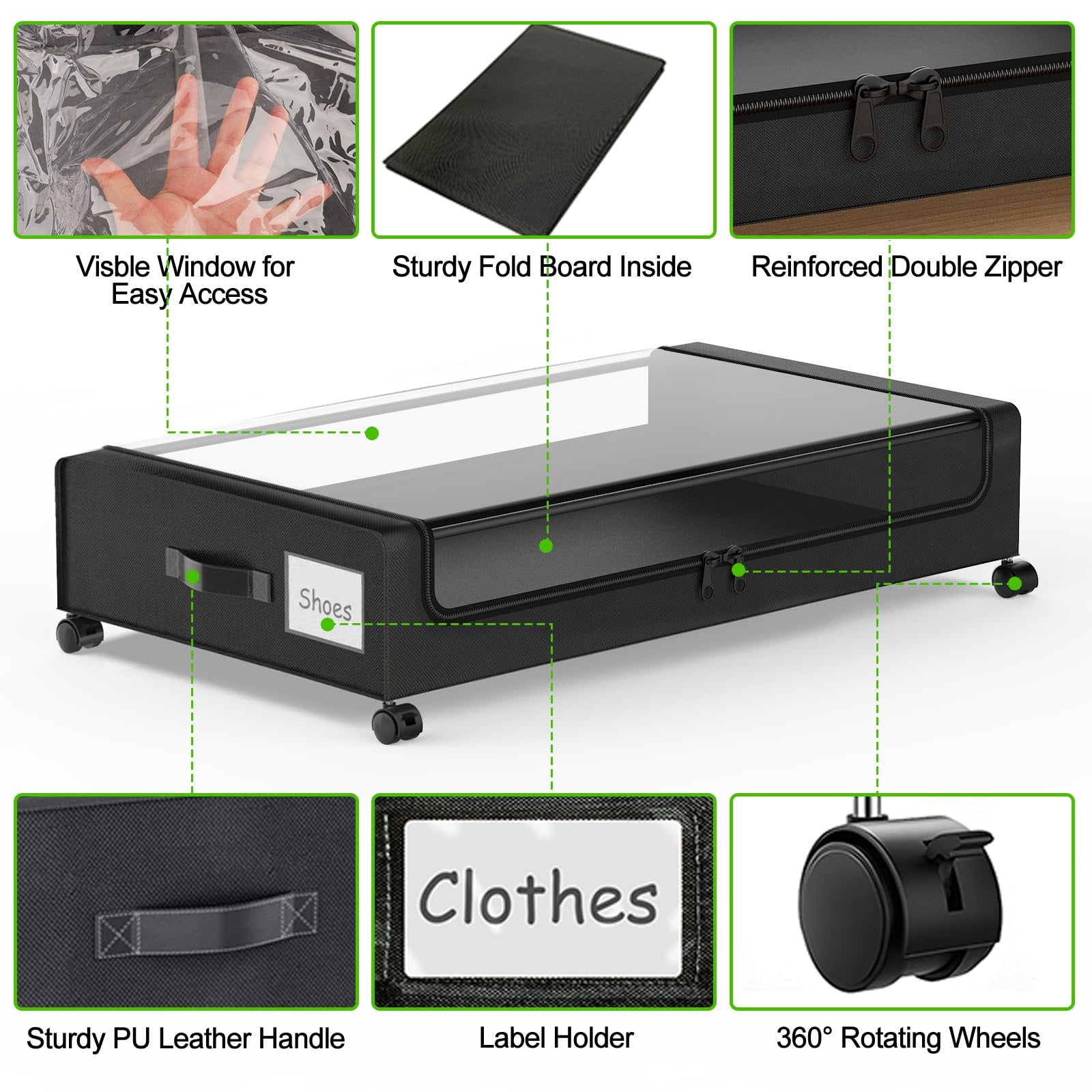 Underbed storage with wheels, 2 pack, clear lid, black B781041