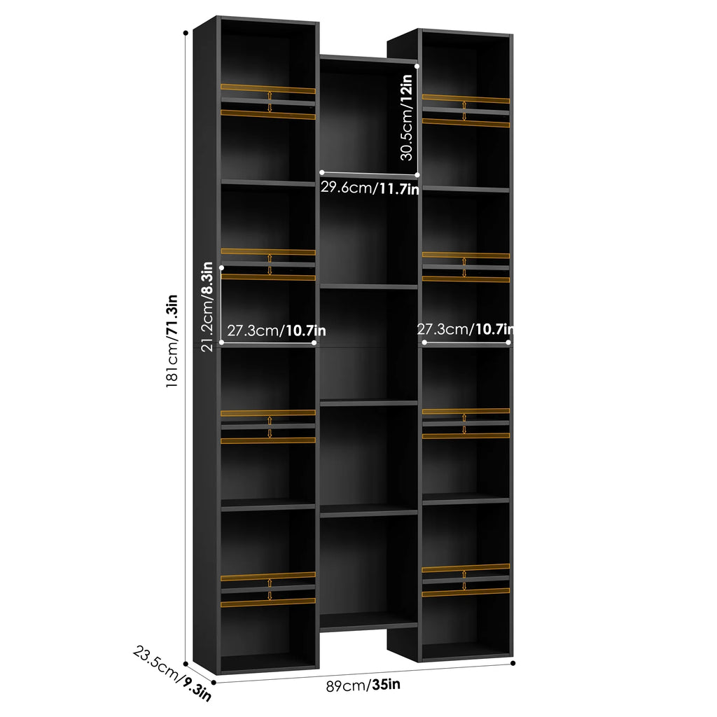 21-Cube Bookcase with Adjustable Shelves, Triple Width Storage Rack, Black I4384