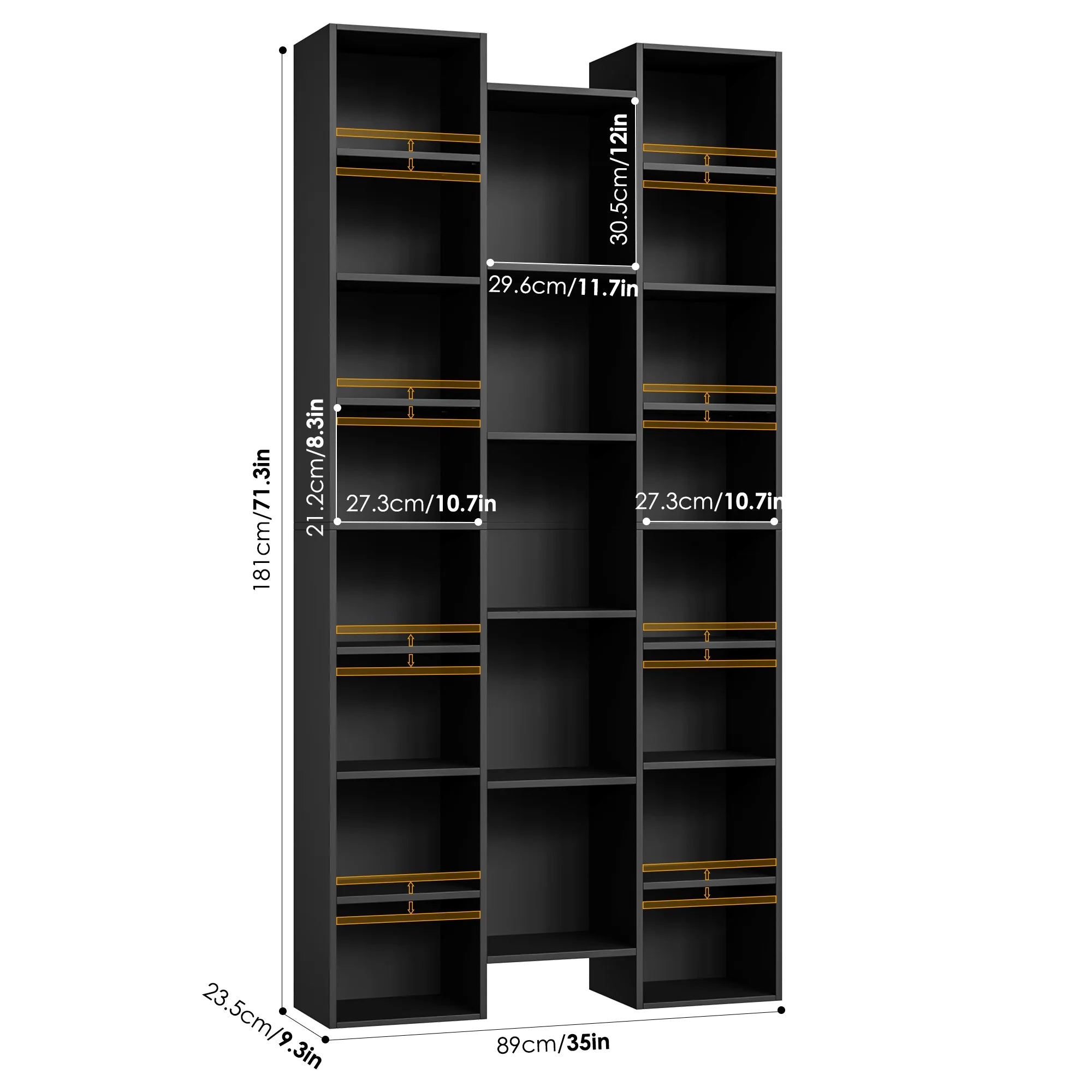 21-Cube Bookcase with Adjustable Shelves, Triple Width Storage Rack, Black I4384