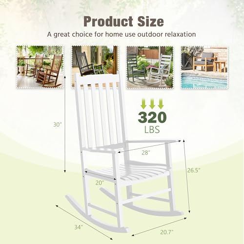 Outdoor Rocking Chair, Acacia High Back Oversized All-Weather Lounge Rocker, Brown B426