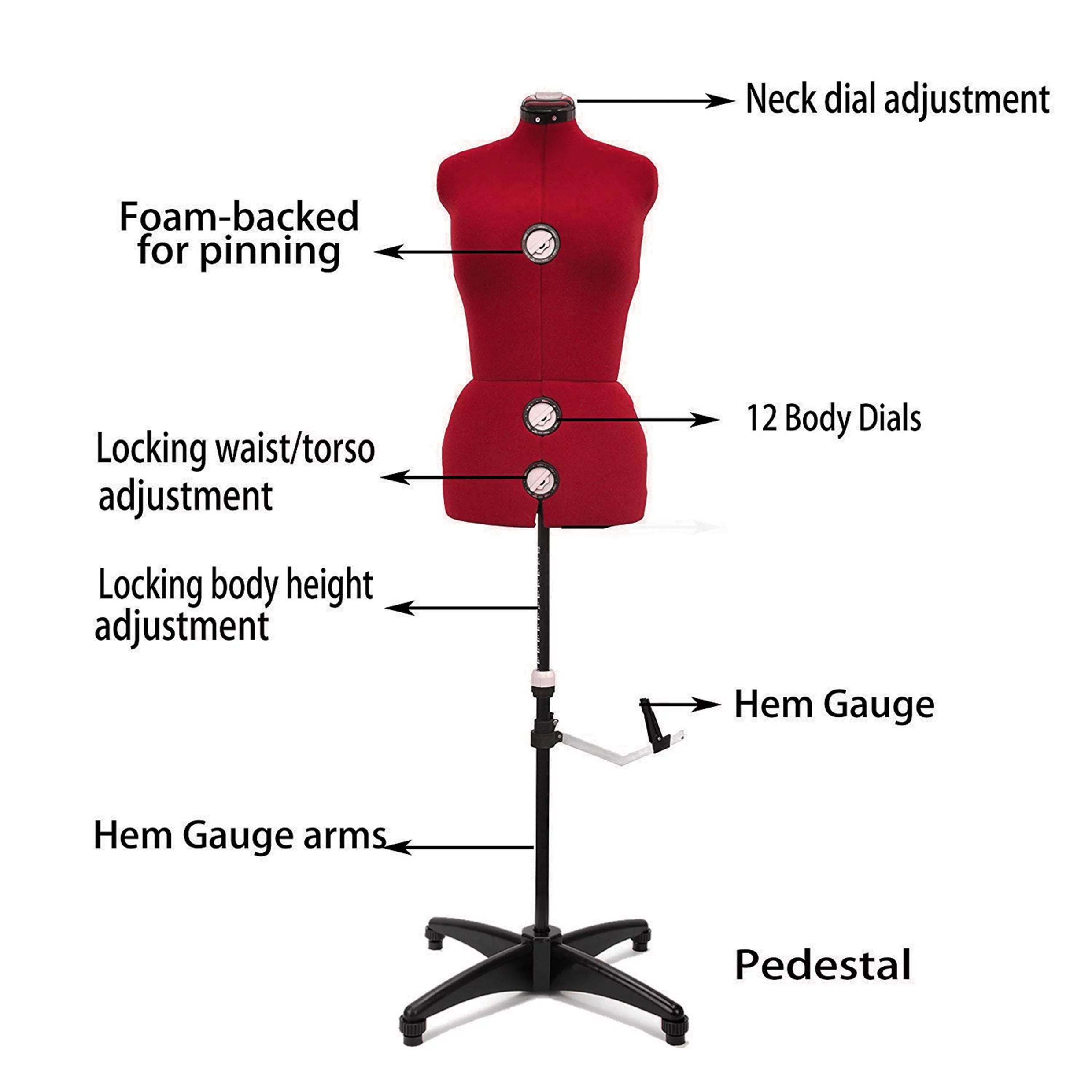 Adjustable Female Mannequin Dress Form with Stand, Red P575