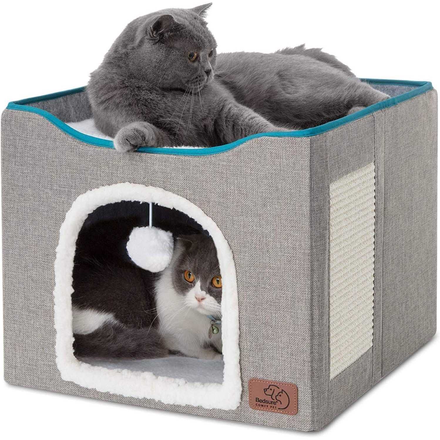 Large Cat Cave Bed with Hanging Ball and Scratch Pad E340