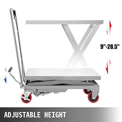 Hydraulic Scissor Lift Cart, 500 lbs Capacity, 28.5-Inch Lifting Height, Manual Foot Pump N737
