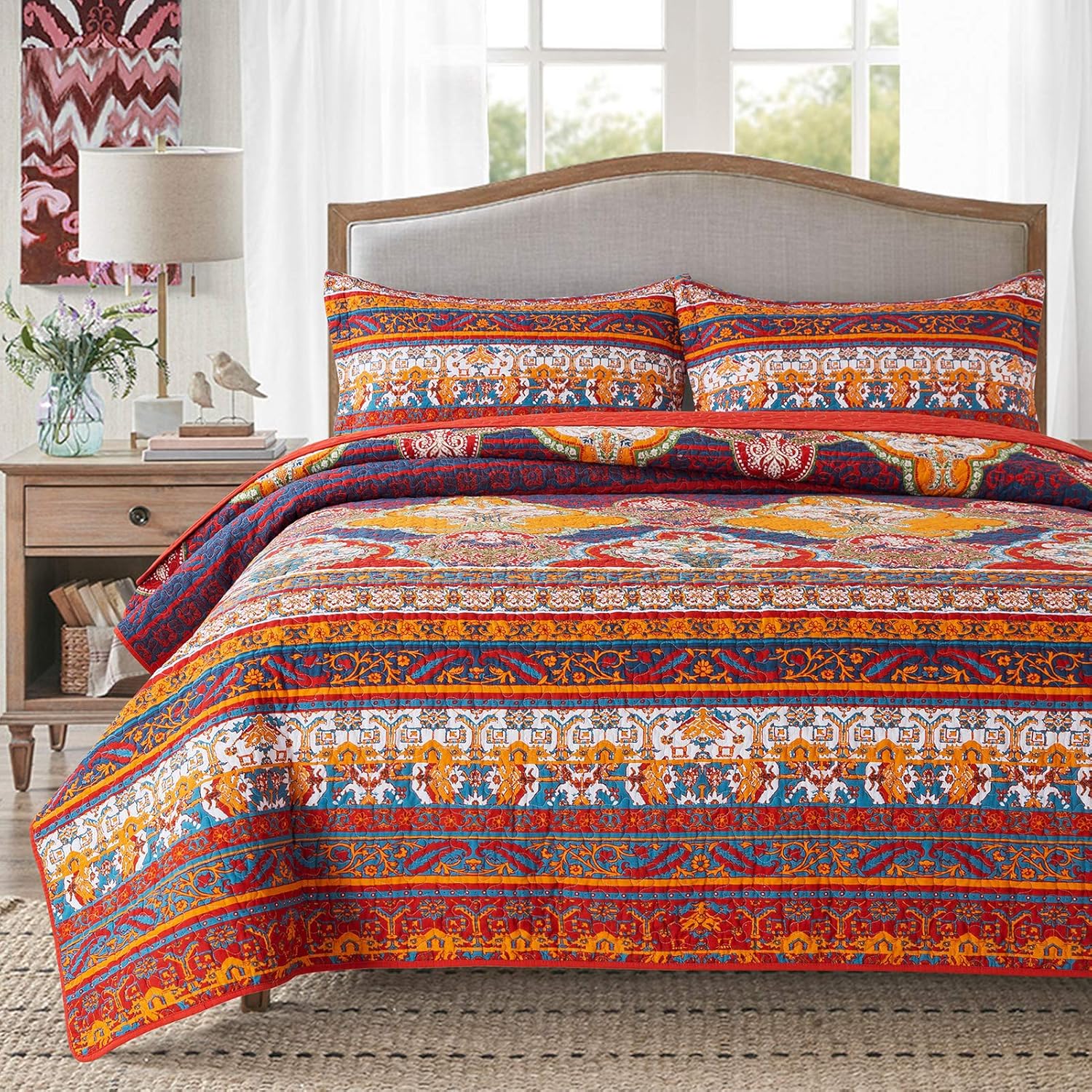 Reversible Cotton Patchwork Bedspread Set J628