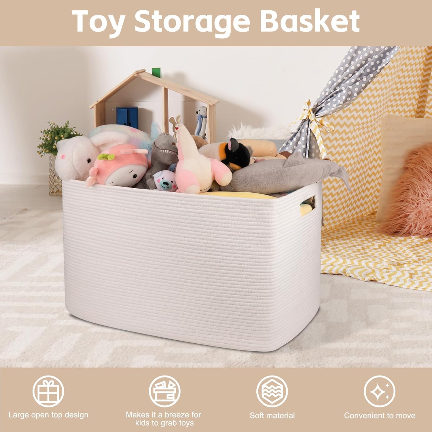 Cotton Rope Storage Basket, Oversized Blanket Basket, 25 x 17 x 16 Inches, White M581557