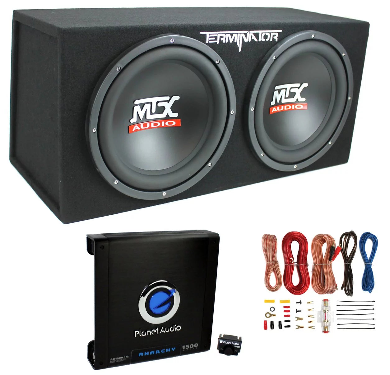 12" 1200W Dual Loaded Car Subwoofers with Box and 1500W Amp Kit T57089