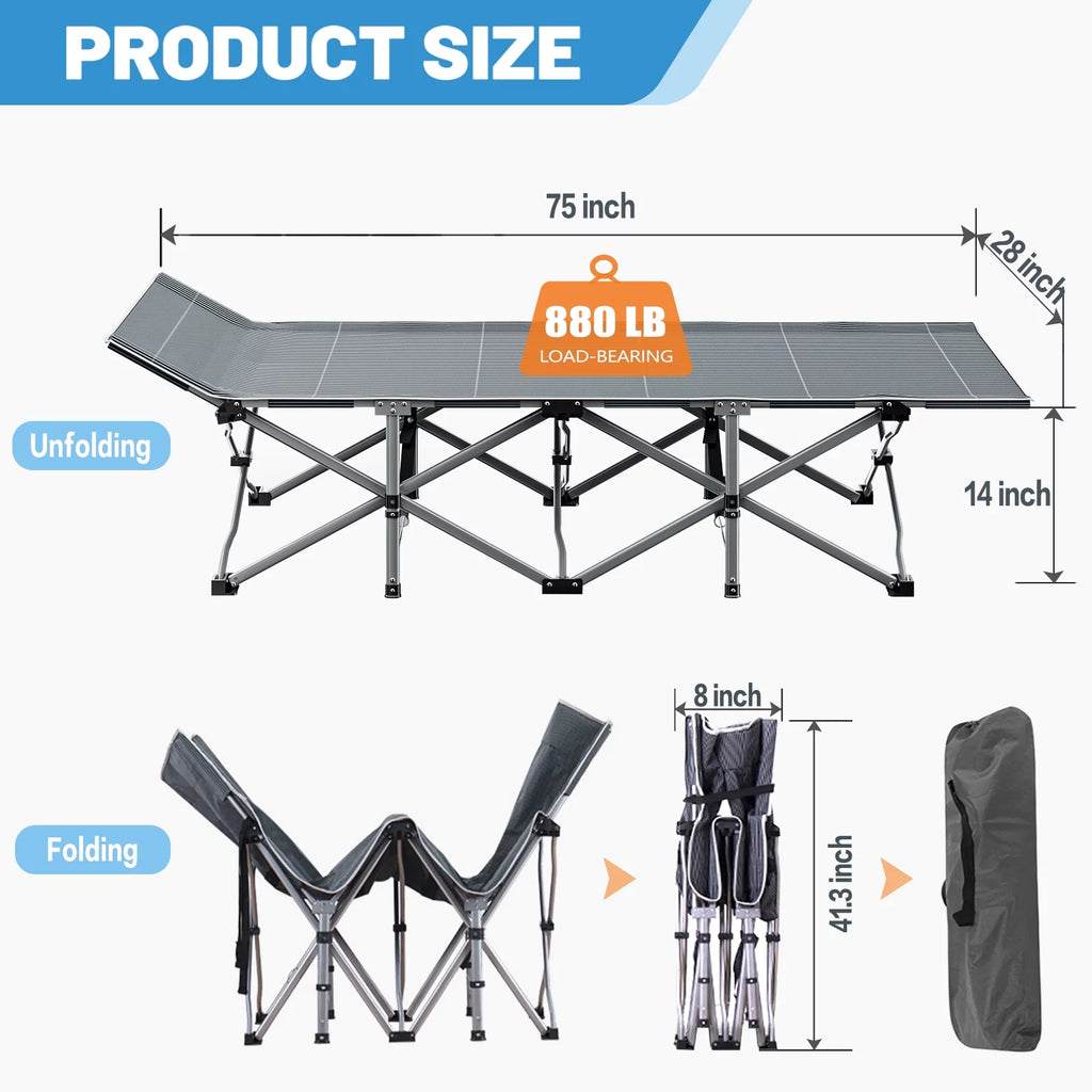 Camping Cot for Adults, Portable Folding Bed with Mattress and Carry Bag P392456