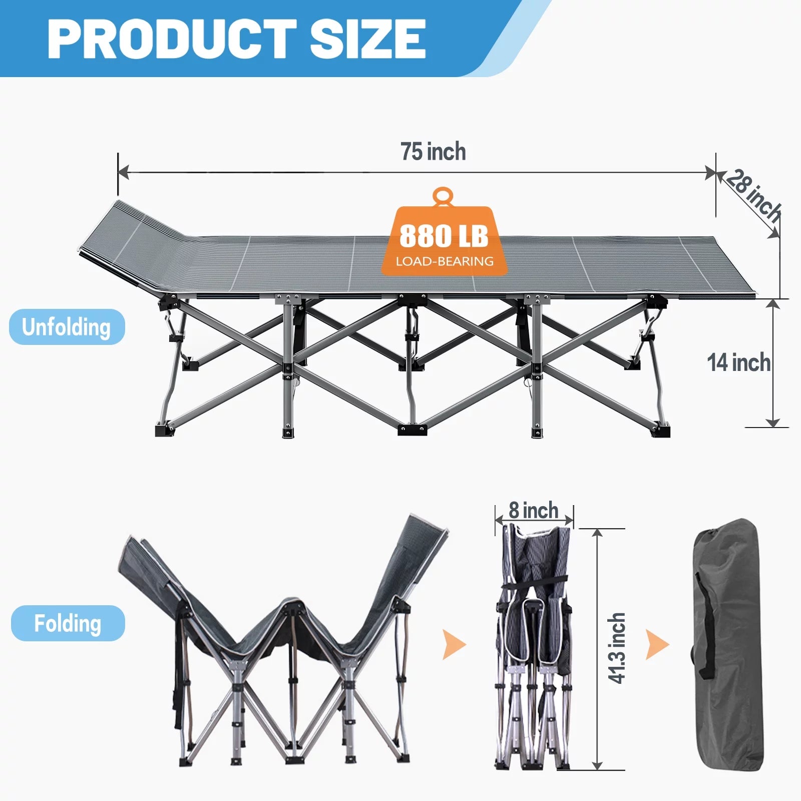 Camping Cot for Adults, Portable Folding Bed with Mattress and Carry Bag P392456