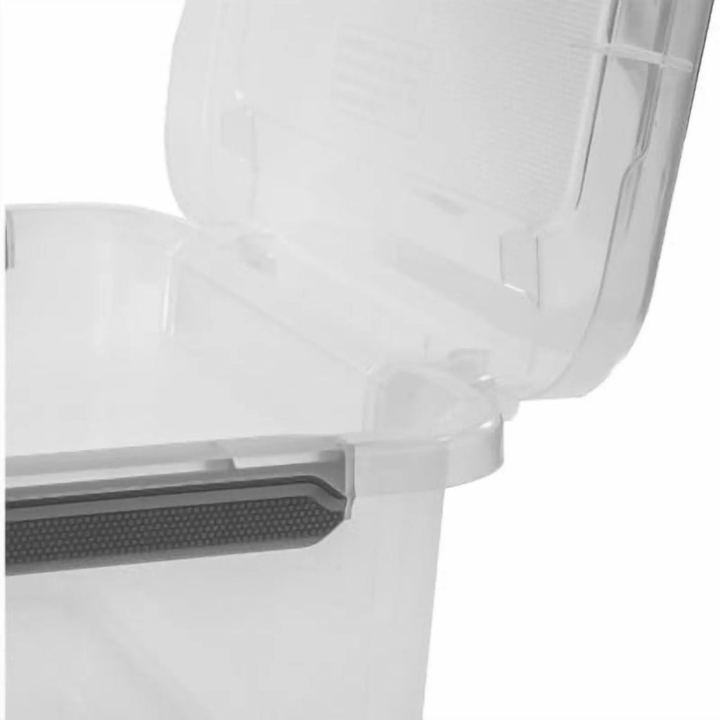 Plastic Storage Tote with Hinged Lid and Handles, Stackable C77941