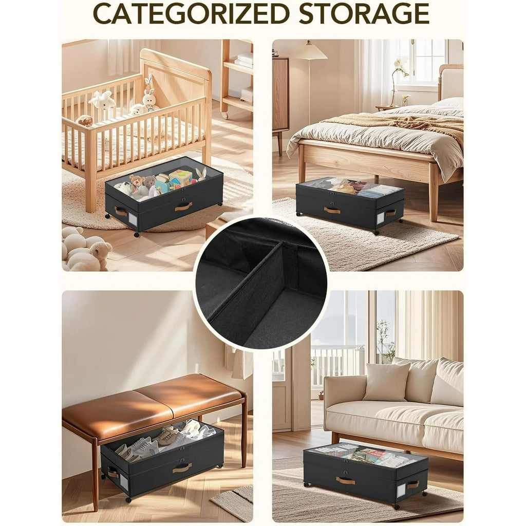 Under Bed Storage with Wheels, Adjustable Height, 10 Inches, Black A260