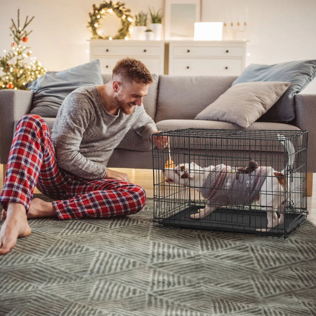 Large Dog Crate XL 42 Inch Wire Kennel with Divider and Double Door M86670
