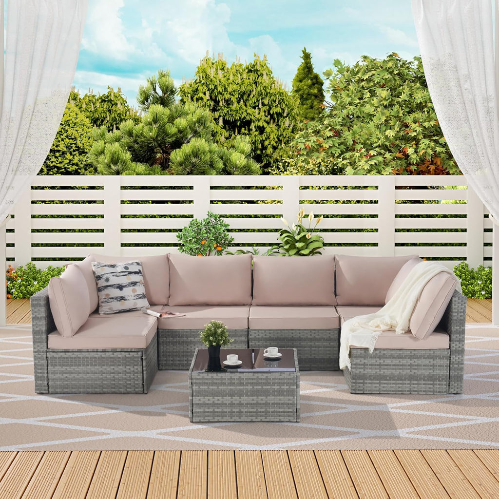 Outdoor Patio Conversation Set with PE Rattan Wicker Sofa and Coffee Table W198