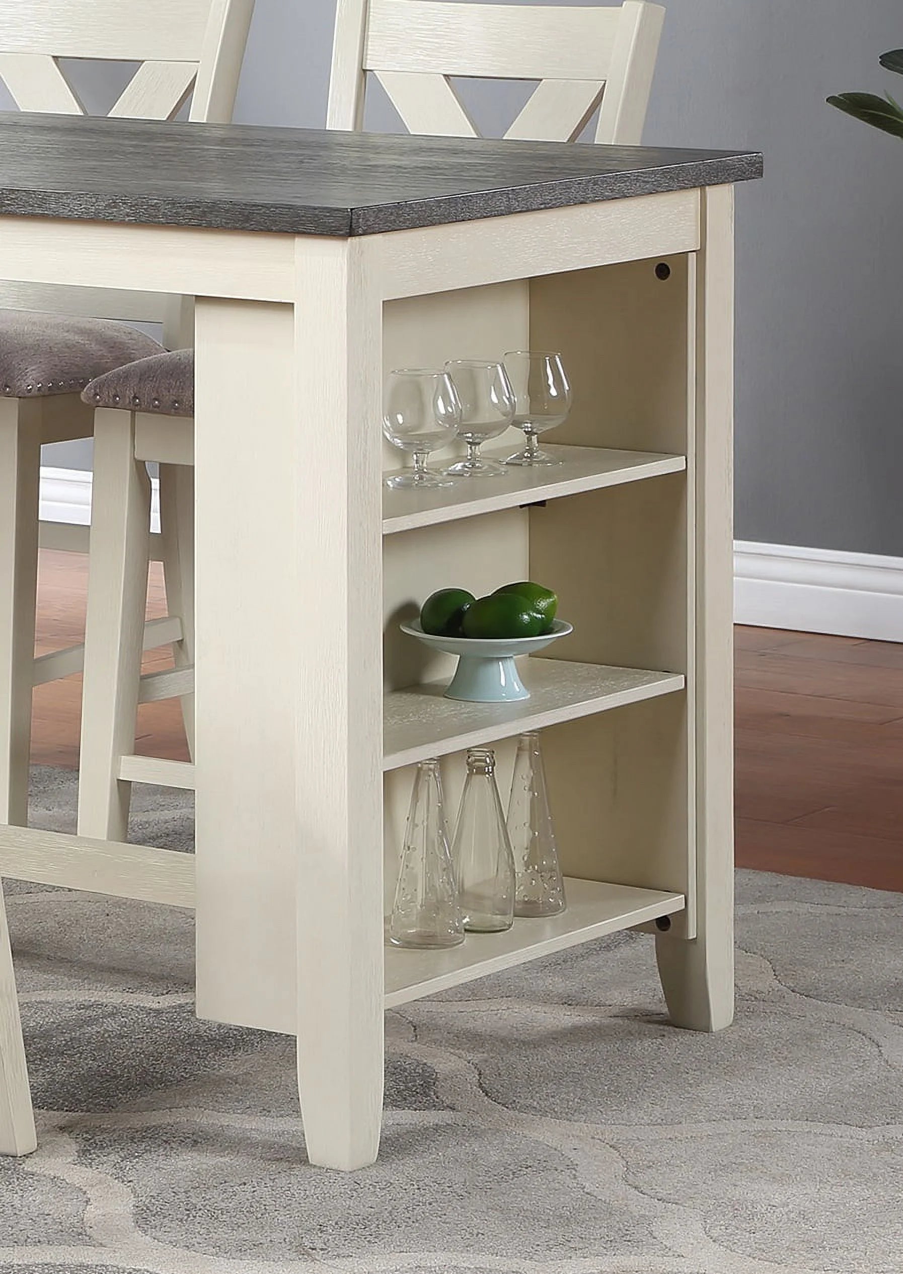5pc Counter Height Dining Table with Storage Shelves and Stools D135644