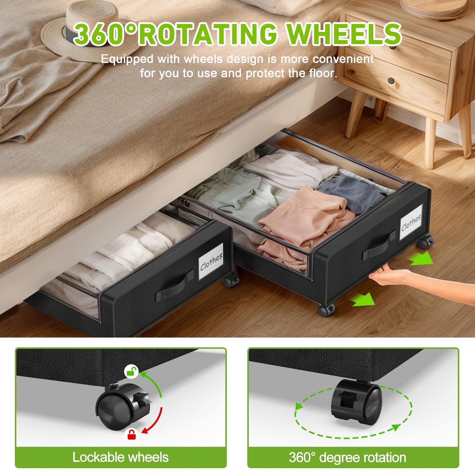 Underbed storage with wheels, 2 pack, clear lid, black B781041