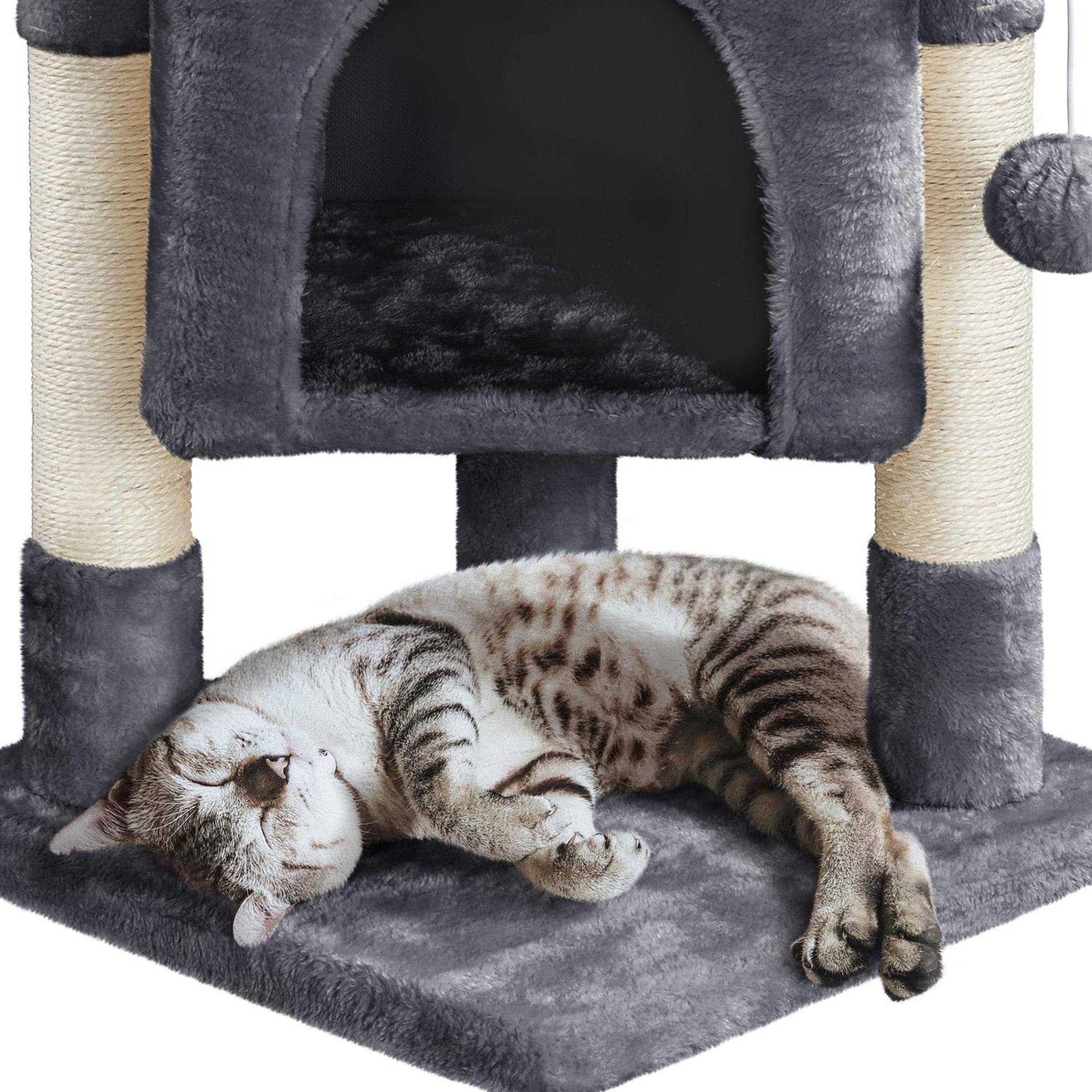 Gray 2-Level Small Cat Tree with Wide Perch S248