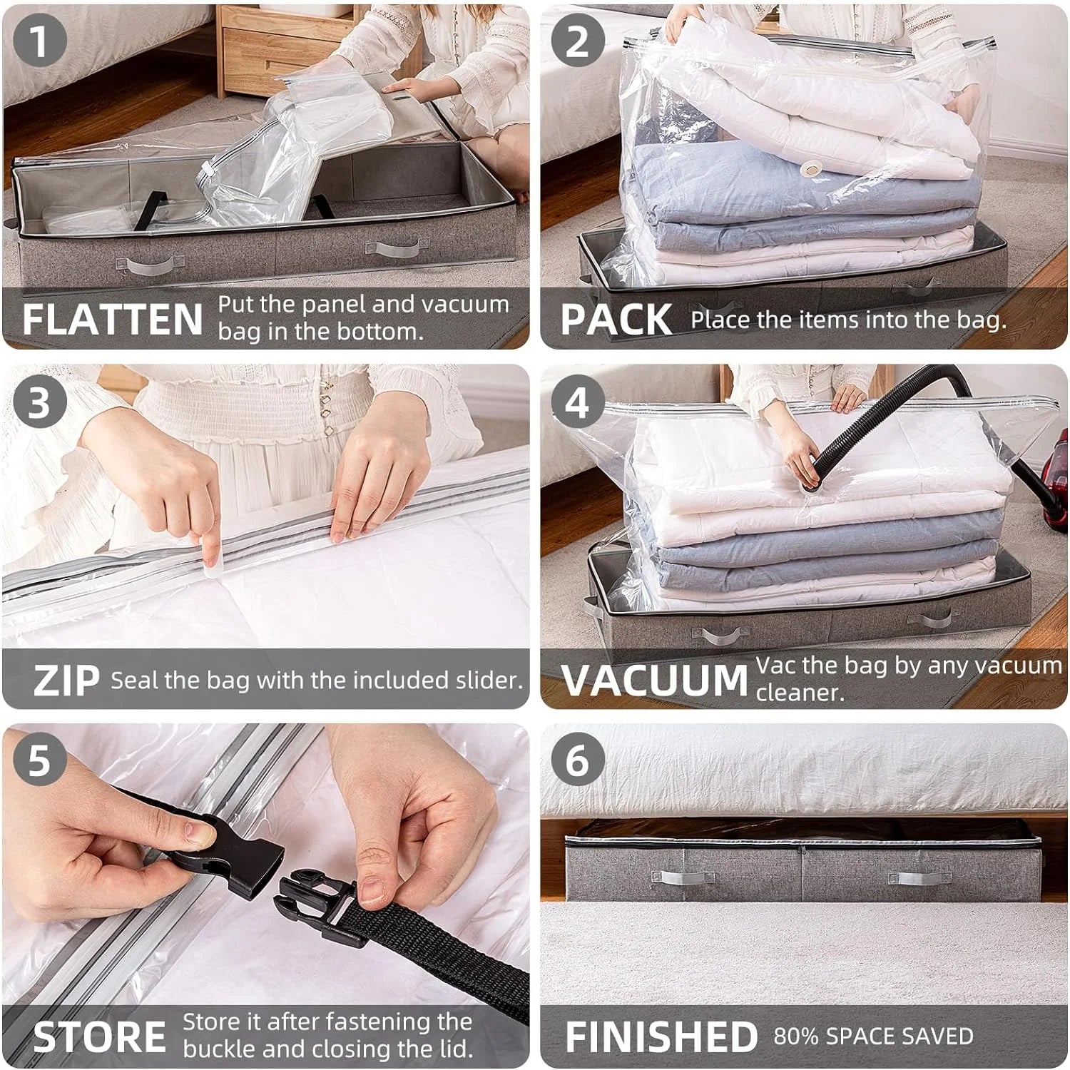 Under Bed Vacuum Seal Storage Bags for Comforters, Large Foldable Box L2108
