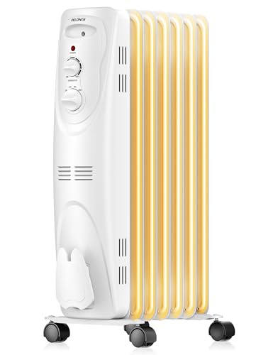 PELONIS Oil Filled Radiator Heater for indoor use Large Room Safe with Thermostat, 1500W Energy Efficient Quiet Space Heater, 3 Heat Settings, Overheat & Tip-Over, Black