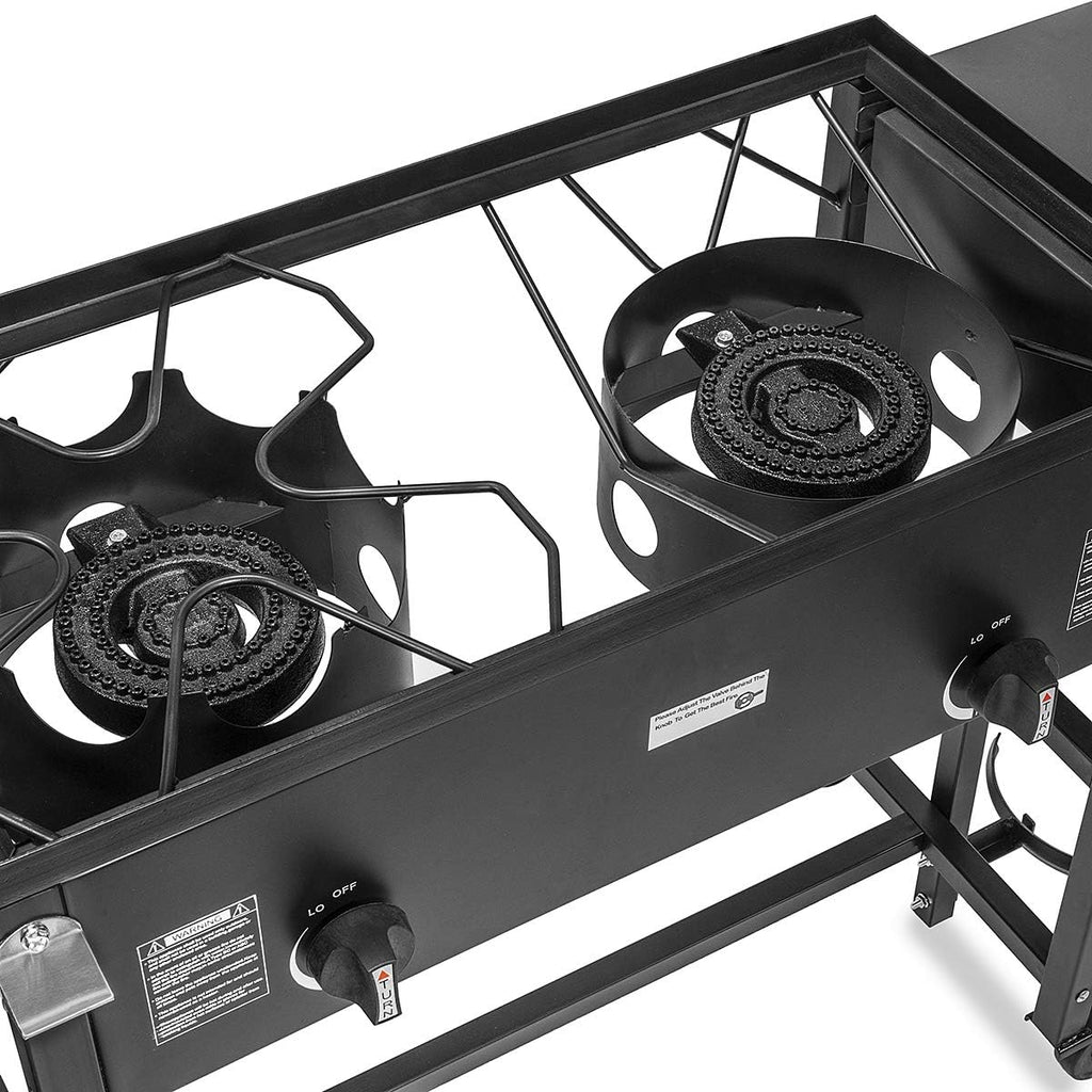 Outdoor Dual Burner Propane Stove with Side Shelves S943
