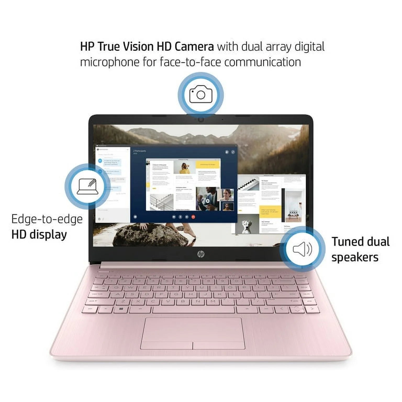 14" Ultralight Laptop, Intel Celeron Quad-Core, 16GB RAM, 64GB eMMC, Windows 11, Pink E321776