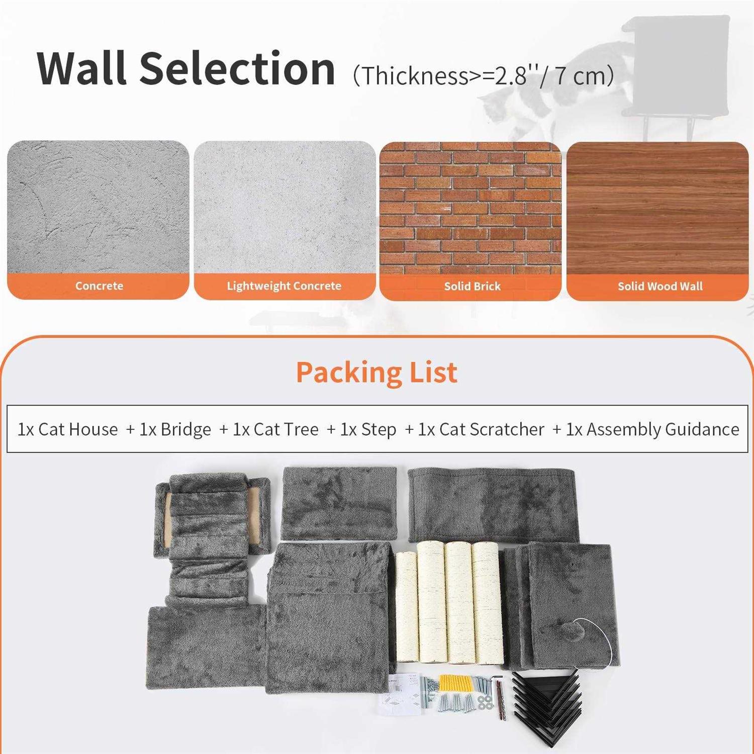 Wall-Mounted Cat Furniture Set with Shelves, Climber, and Scratcher X14754