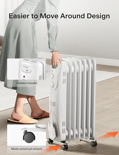 Oil Filled Radiator Heater for Indoor Use, 1500W, 3 Heat Settings, Black H139698